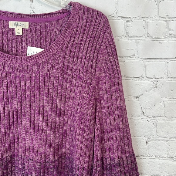 Style & Co Purple Color Block Bell Sleeve Tunic Sweater Size XL - Picture 3 of 5